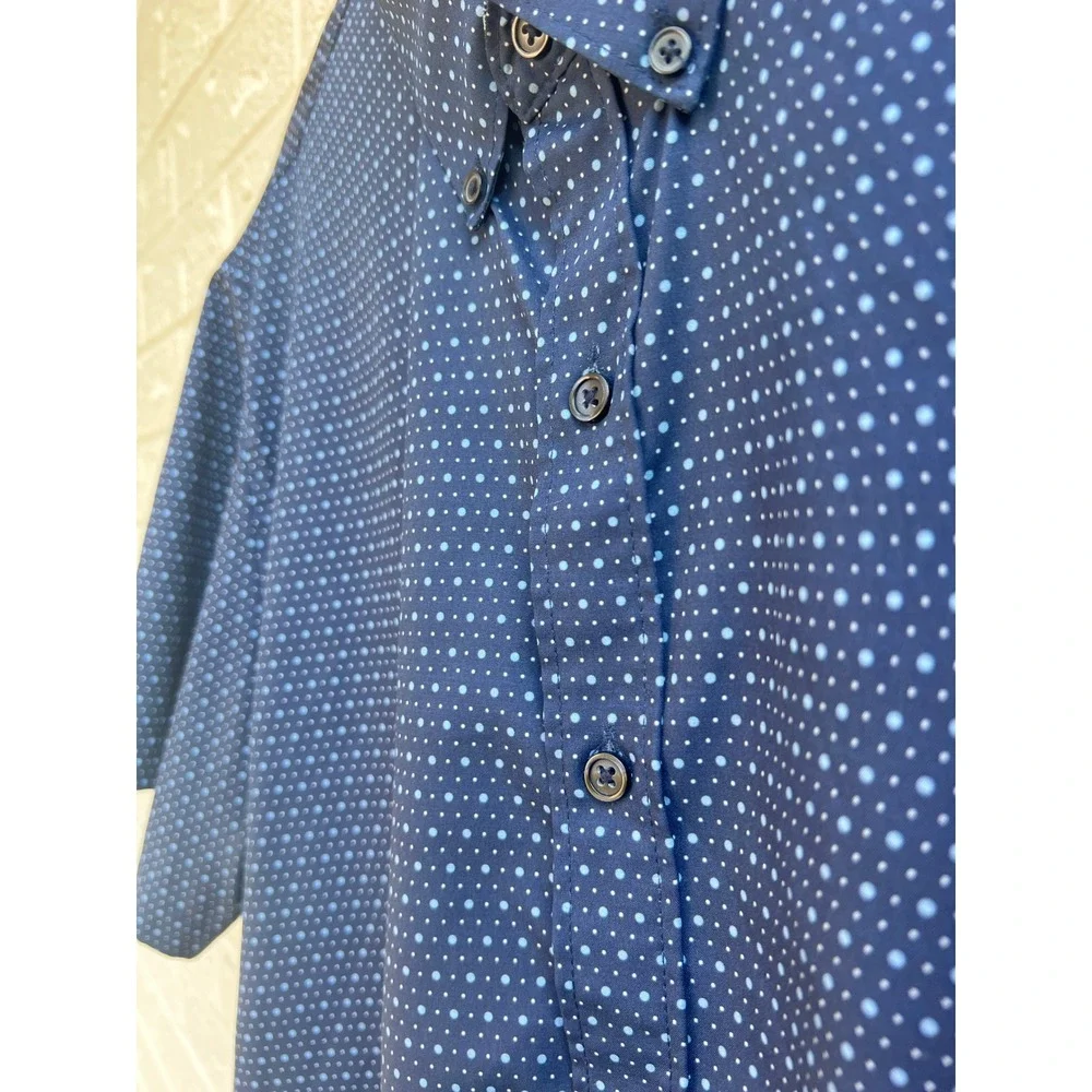 CON.STRUCT Navy Short Sleeve Button Down Shirt XXL Travel Stretch Slim Fit Dot - Picture 3 of 5